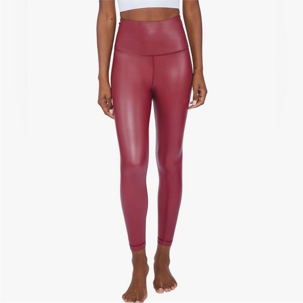 90 Degree By Reflex High-Waist Faux Leather Leggings in Burgundy
